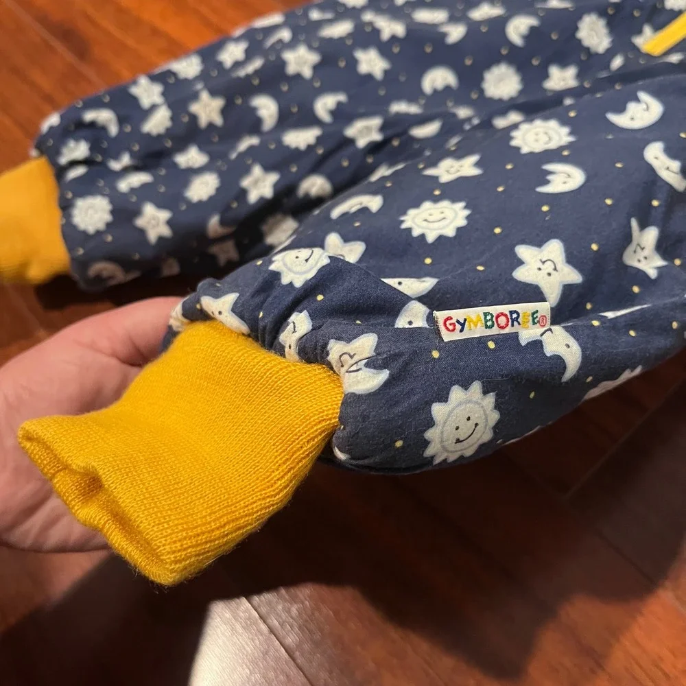 Vtg Gymboree Kids XS Navy Blue Celestial Sun Moon Star Quilted Snowsuit Bunting